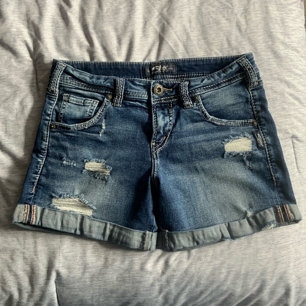 SILVER distressed jean shorts size 25